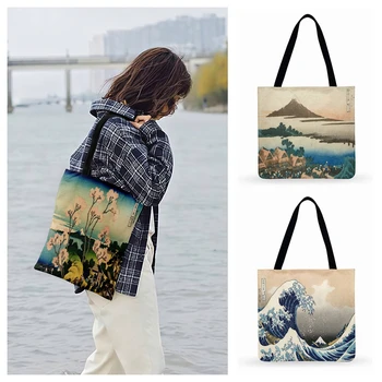 Fuji Treizeci și șase de Peisaj Imprimare Geanta Tote Pentru Femei Casual Tote Doamnelor Geantă de Umăr în aer liber Sac de Plajă Japoneză Ukiyo-e Punga de Cumparaturi
