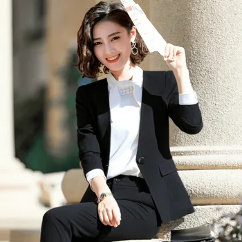 Femei costume de birou seturi de primăvară noua moda OL profesionale rochie albă de birou doamnelor haine de lucru de două bucata set top si pantaloni