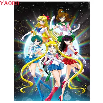 DIY Diamant Broderie Sailor Moon Anime Japonia 5D Diamant Tabloul Complet Piața Diamant Rotund Mozaic de Pietre Poze