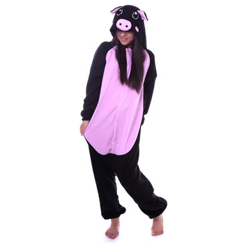 Porcul Negru de Adult Onesie Animal Bărbați Femei Salopeta Roz Pijama Fleece Onesie Desene animate Costume Cosplay Pijama Sleepsuit S-XL