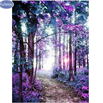 Supranaturale Diamant Broderie violet tree forest trail Diamant Pictura personalizate Cusatura Cruce Mozaic decor de Nunta