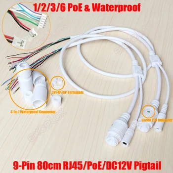 2 BUC/Lot de Înaltă Calitate 9Pin Modul Camera IP de Rețea de Cablu Pigtail 80cm 1/2/3/6 PoE, RJ45 DC12V Alimentare 4In1 Impermeabil Kit
