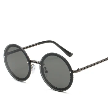 Femei Rotund ochelari de Soare Brand de Lux de Designer Lanț Concepute Rame fără ramă Cu Lentile UV400 Feminin Nuante Lunetele