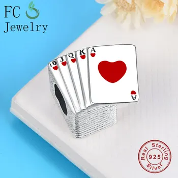 FC Bijuterii se Potrivesc de Brand Original Farmecul Brățară Argint 925 Negru Rosu Email Scrisoarea de Poker Șirag de mărgele Pentru a Face Berloque 2020