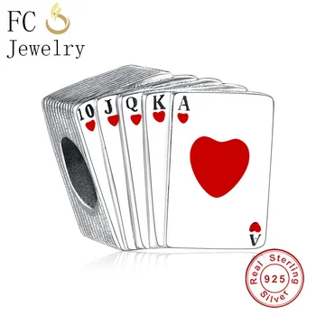 FC Bijuterii se Potrivesc de Brand Original Farmecul Brățară Argint 925 Negru Rosu Email Scrisoarea de Poker Șirag de mărgele Pentru a Face Berloque 2020