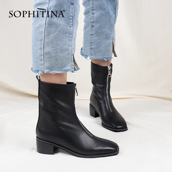 SOPHITINA Nou Cizme pentru Femei de Moda Temperament Elegant de Înaltă Calitate din Piele Doamnelor Cizme Jumătatea Vițel Clasicii Pantofi Negri Femei C814