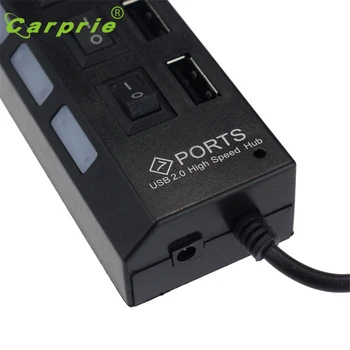 CARPRIE MotherLander 7 Porturi USB cu LED-uri 2.0 Adaptor Hub Power on/off Switch Pentru PC, Laptop BK Jan16
