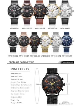 MINI FOCUS Top Brand de Lux Marine Cuarț Bărbați 2 Sub-cadrane Calendar Chronograph Ultra Subțire Plasă Curea de Moda Ceasuri de mana