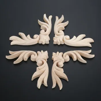 4 Buc de 10 cm Sculptură în Lemn Natural Aplici pentru Mobilier Cabinet Nevopsite Artizanat din Lemn Sculptură în lemn Colț Decal Acasă Decorative