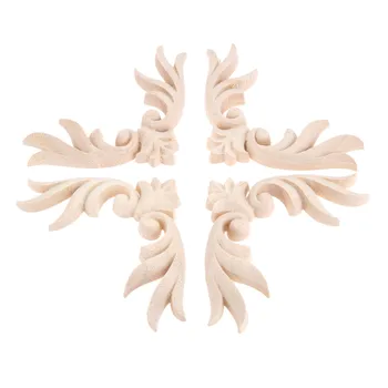 4 Buc de 10 cm Sculptură în Lemn Natural Aplici pentru Mobilier Cabinet Nevopsite Artizanat din Lemn Sculptură în lemn Colț Decal Acasă Decorative