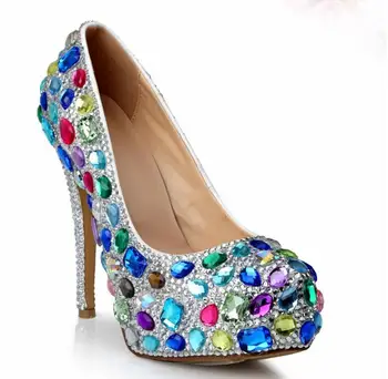 Femei pantofi de nunta cu saci de potrivire de Cristal Multicolore tocuri Groase Doamnelor Rochie de Petrecere pantofi femei Pompe super dimensiuni mari