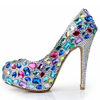 Femei pantofi de nunta cu saci de potrivire de Cristal Multicolore tocuri Groase Doamnelor Rochie de Petrecere pantofi femei Pompe super dimensiuni mari