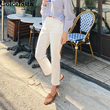 Colorfaith Noi 2021 Primavara Toamna Femei Pantaloni De Blugi Cu Talie Înaltă Direct Buzunare Îngroșa Coreean Denim Glezna-Lungime Pantaloni J348