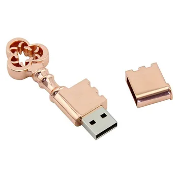Moda de Metal Rece 64GB USB 2.0 Flash Drive a Crescut de Aur Cheie Formă Pen Drive Breloc stick Memory Stick Cadou