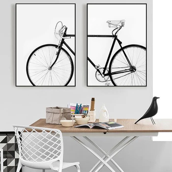 Modern, Abstract, Arta de Perete Alb Negru Bicicleta Panza Pictura Biciclete Postere si Printuri Stea Tablou Dormitor, Living Decorul Camerei