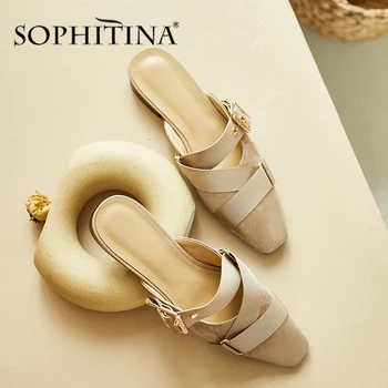 SOPHITINA Papuci Femei modelului Elegant Deget de la picior Pătrat Exterior de Design de Moda Catarama Decor de Pantofi Handmade Doamnelor Papuci de casă PO530