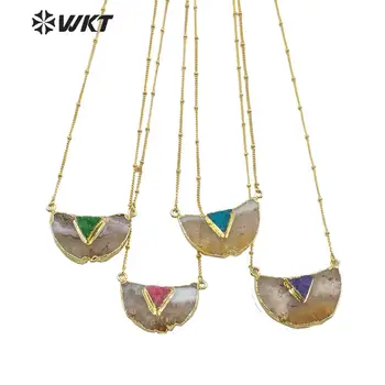WT-N1208 WKT Colorate Triunghi Piatră Cu Galben de Cristal Colier de Aur Galvanizare Moda Pandantiv Colier Cadou Pentru Doamna