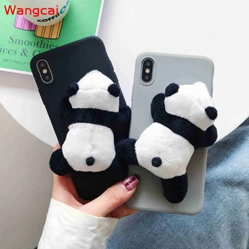3D Drăguț de Pluș Jucărie Panda Telefon Caz Pentru iphone 12 11 Pro 12mini XS Max XR X 8 7 6S 6 Plus 5 5S SE 2020 Bomboane de Culoare Capac de Silicon