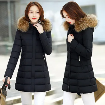 Guler de blană, plus dimensiunea femei de iarnă și de toamnă jos strat de bumbac mantou pentru femei jacheta Parker doamnelor cald haină lungă mâneci lungi