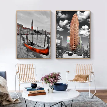 Oraș Modern, Peisaj, Pod Paris Seaview Barca Panza Pictura Nordică Printuri De Arta De Perete Tablou Living Decor Acasă