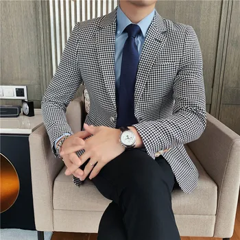 Stil britanic Toamna Iarna Business Casual Vintage Blazer Jacheta Barbati Haine 2020 Slim Fit Uzura Formale Două Butoane Haine 3XL-M