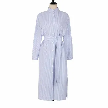 Elegant Casual Cu Dungi Tricou Bluza Wasit Centura 2021 Femei, Plus Dimensiune Rochie De Primăvară Doamnelor Vrac Rochie Midi Singur Breated 8777 50