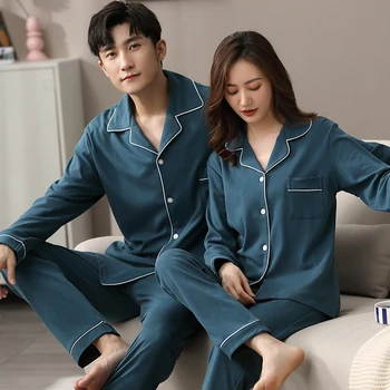 Iarna Bumbac Pereche de Pijamale Pentru Bărbați și Femei Mâneci Complete Sleepwears Pijama Femme Pj Set Cuplu Pijamas Para Parejas