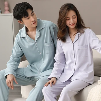 Iarna Bumbac Pereche de Pijamale Pentru Bărbați și Femei Mâneci Complete Sleepwears Pijama Femme Pj Set Cuplu Pijamas Para Parejas