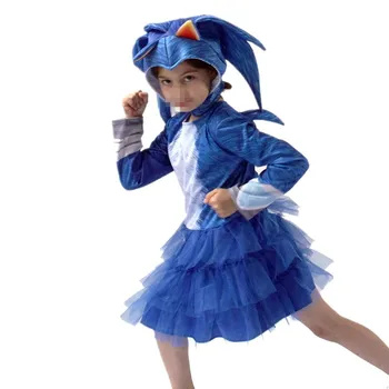 4-13Y Copii Anime Deluxe Sonic Ariciul Costum Fată Personaj din Joc Cosplay Costum de Halloween pentru Copii