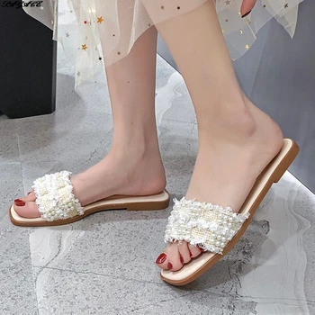 SAGSCE Femei de Moda de Vară Open-degete Respirabil Pearl tv cu Uzura Mare Dimensiune Sandale Moderne Tendință Non-alunecare Pantofi