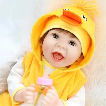 55CM original NPK renăscut baby doll realiste copil nou-născut duck dress set minunat zâmbet fata ponderat papusa rădăcini de păr de înaltă calitate