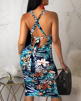 2019 Moda Pentru Femei Doamnelor Fără Mâneci Vară Boho Tipărite Plajă Liber Casual Sundress Strâns Sexy Sling Hawaiian Rochie