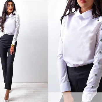 2019 moda Femei bluza Femei Tricou Alb Bluza Salopeta Office OL Camasa Casual cu maneca Lunga Slim pentru Femei Tricou