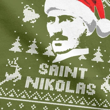 Nikola Tesla Saint Crăciun Urât Tricou Barbati Energie Electrică Știință, Fizician, Inventator Tocilar Tocilar Nebun Bumbac Teuri O Gât T Shirt