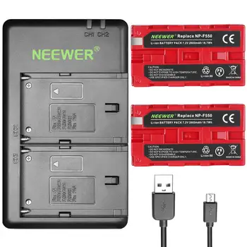 Neewer 2 Bucati 2600mAh Sony NPF550/570/530 Înlocuire Baterie Li-ion (Red) cu Dual Incarcator pentru Sony HandyCams