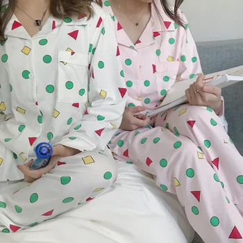 Femei Toamna Primavara Pijamas Noua Moda Pijamale de Bumbac Set Kawaii Japoneză coreeană Stil Crayon Shin chan Pijamale Pijamale