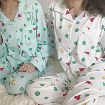 Femei Toamna Primavara Pijamas Noua Moda Pijamale de Bumbac Set Kawaii Japoneză coreeană Stil Crayon Shin chan Pijamale Pijamale