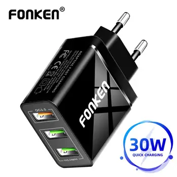 FONKEN Incarcator USB de Încărcare Rapidă 3.0 Incarcator Rapid 3 Port QC3.0 QC2.0 de Încărcare pentru Telefon Mobil, Tableta Multi Adaptor de Perete