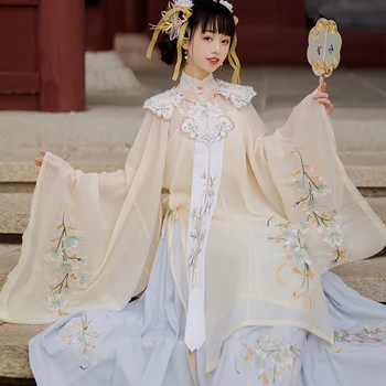 Femeie Chineză Tradițională de Dans Costume Brodate Manual Hanfu Rochie Zână Vechi Stil Oriental Dinastiei Ming Set DWY3928