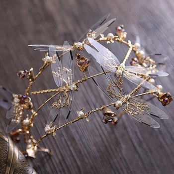 Baroc coroana Trei straturi Libelula diadema de mireasa accesorii de par noi nunta coroana de frumusete coroane și diademe de mireasa de susținere