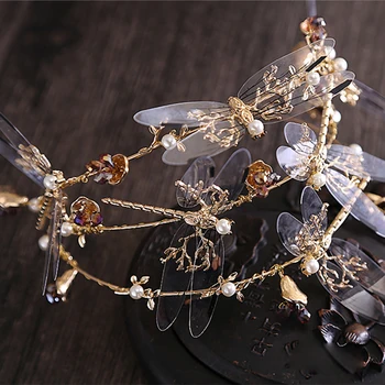 Baroc coroana Trei straturi Libelula diadema de mireasa accesorii de par noi nunta coroana de frumusete coroane și diademe de mireasa de susținere