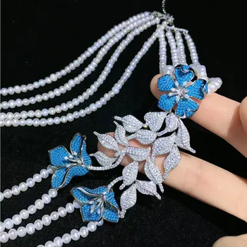 Flori de lux AAA inlay Cubic Zirconia de Cristal Stras Pandantiv de Argint Accesorii DIY Pearl Colier cu Margele Face Constatări