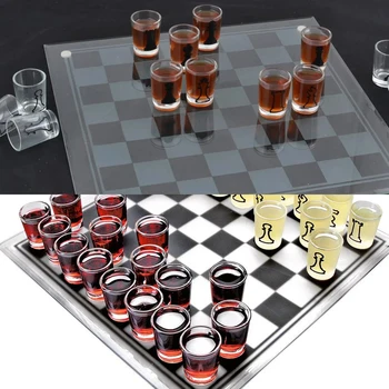 Internațional De Șah Set Interactiv De Sticlă Tabla De Sah, Joc De Băut Set Manopera Rafinat De Divertisment Joc De Bord Pentru Petrecere