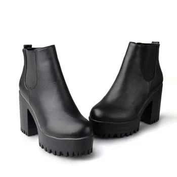 Chelsea Cizme 2020Female Femei din Piele Cizme Tocuri Groase Glezna Cizme Pentru Femei Rotund Toe Pantofi de Iarna pentru Femei Plat Cizme cu Platforma