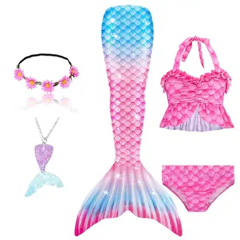 2020 Copiii Coada de Sirena pentru Fete de Lux Haine de Petrecere Înot Sirena costum de Baie Poate Adăuga Colier Ochelari Monofin