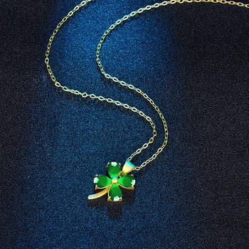 Moda Vintage verde jad pietre pretioase smarald trifoi pandantiv coliere pentru femei zirconiu diamante ton de aur cravată cadouri bijuterii