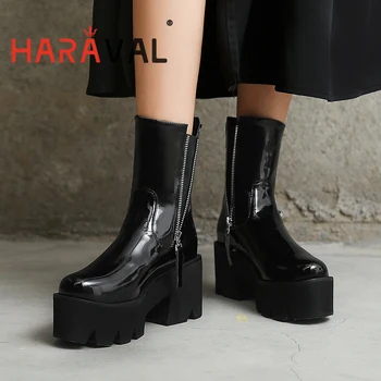HARAVAL Glezna Cizme fund Gros impermeabil platforma, Pantofi cu Toc inalt pentru Femei Toc Gros Toamna Iarna Înălțime Creșterea ShoeE52L
