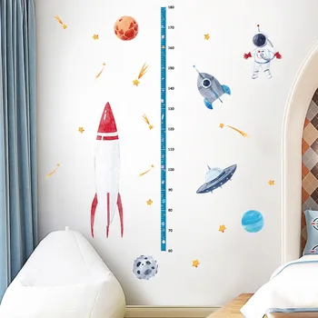 Rachetă spațială Copii Înălțimea Autocolant Desene animate Autocolante de Perete pentru Camere de Copii Univers Planeta Decor Acasă Vinil PVC Decalcomanii de Perete