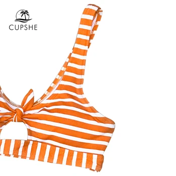 CUPSHE Portocaliu Și Alb Dungi Bowknot Bikini Seturi de Femei Tanga Sexy Două Piese de Costume de baie 2021 Fata de Plaja Costume de Baie