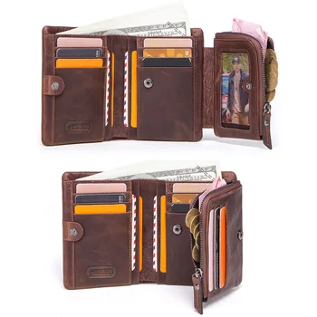 CONTACT crazy horse piele barbati portofel vintage scurt portofele cu monede de buzunar portmoneul de sex masculin om mic ciobanului cuzdan